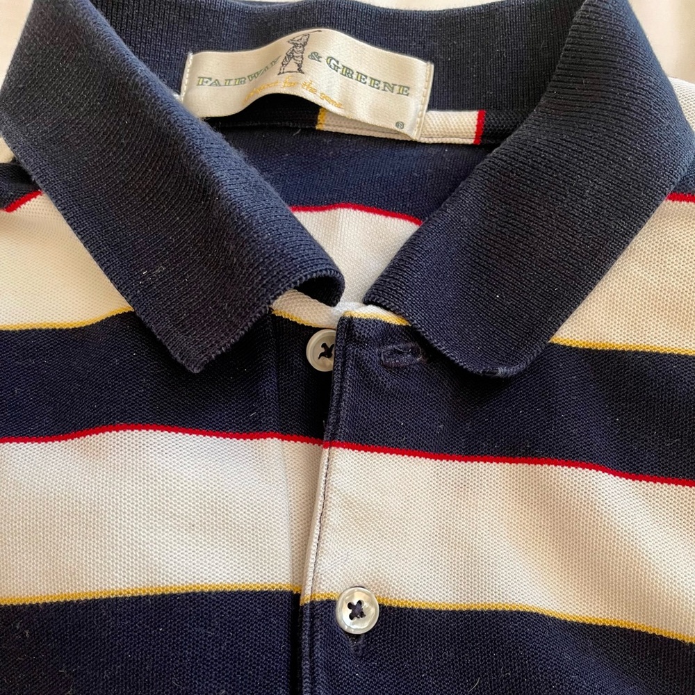 Fairway Green Golf Polo-shirt. White, blue and red stripes size L